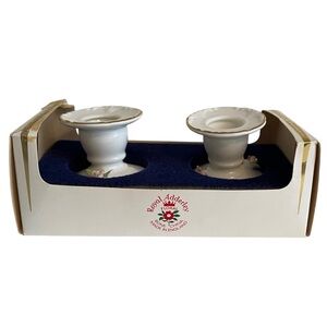 Royal Adderley Cream Porcelain Candlestick Pair with Tiny Flower Detail
